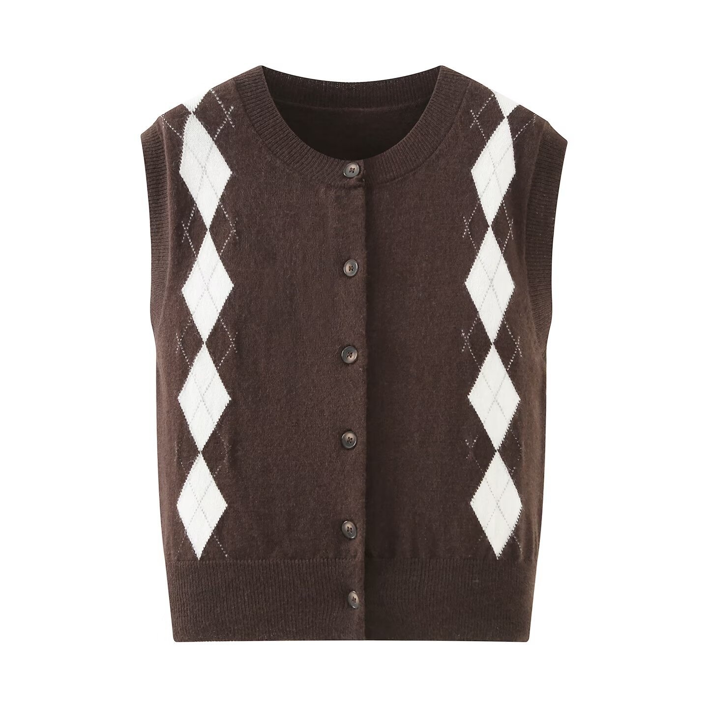 Gilet in maglia senza maniche con motivo a rombi in stile retrò KUN-00044