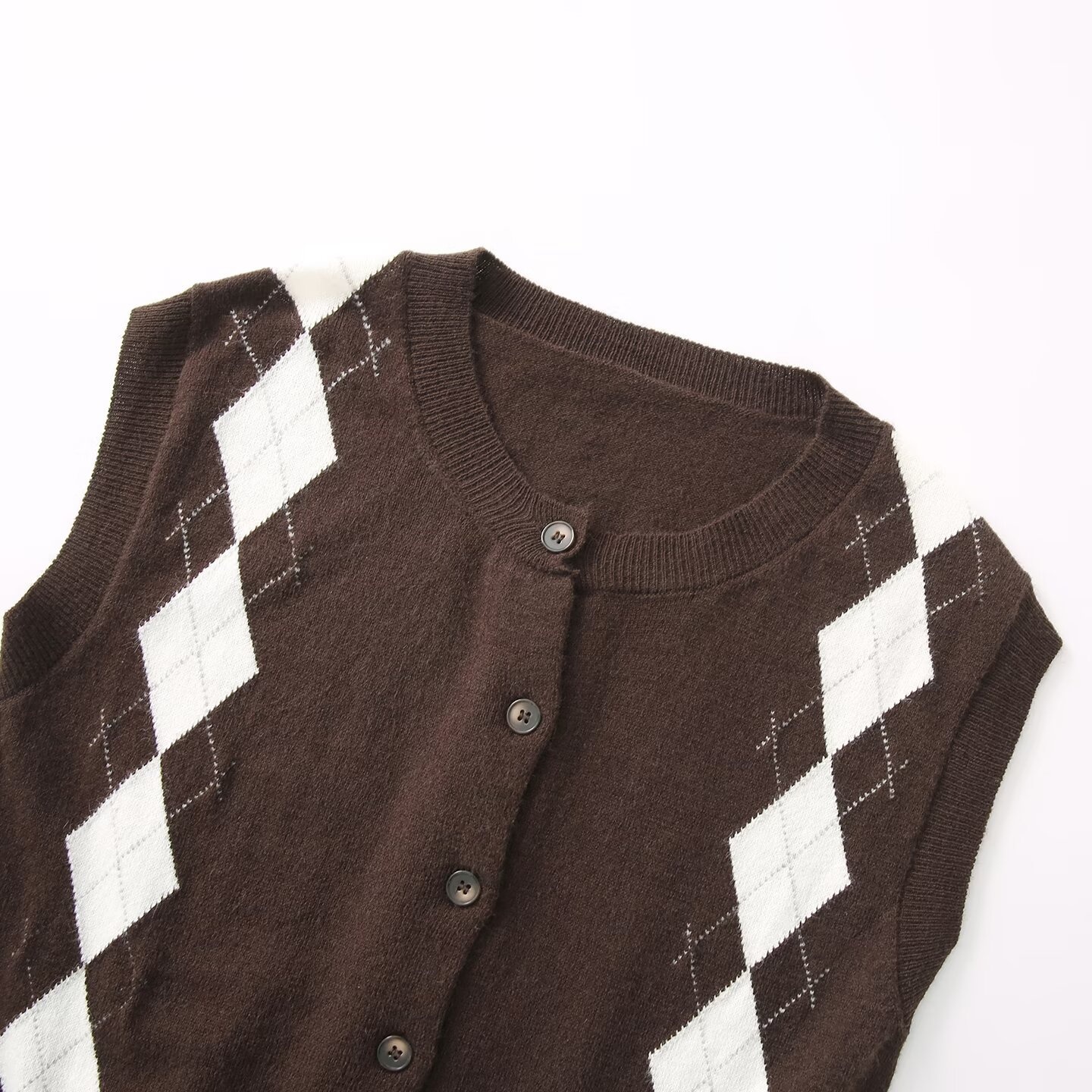 Gilet in maglia senza maniche con motivo a rombi in stile retrò KUN-00044