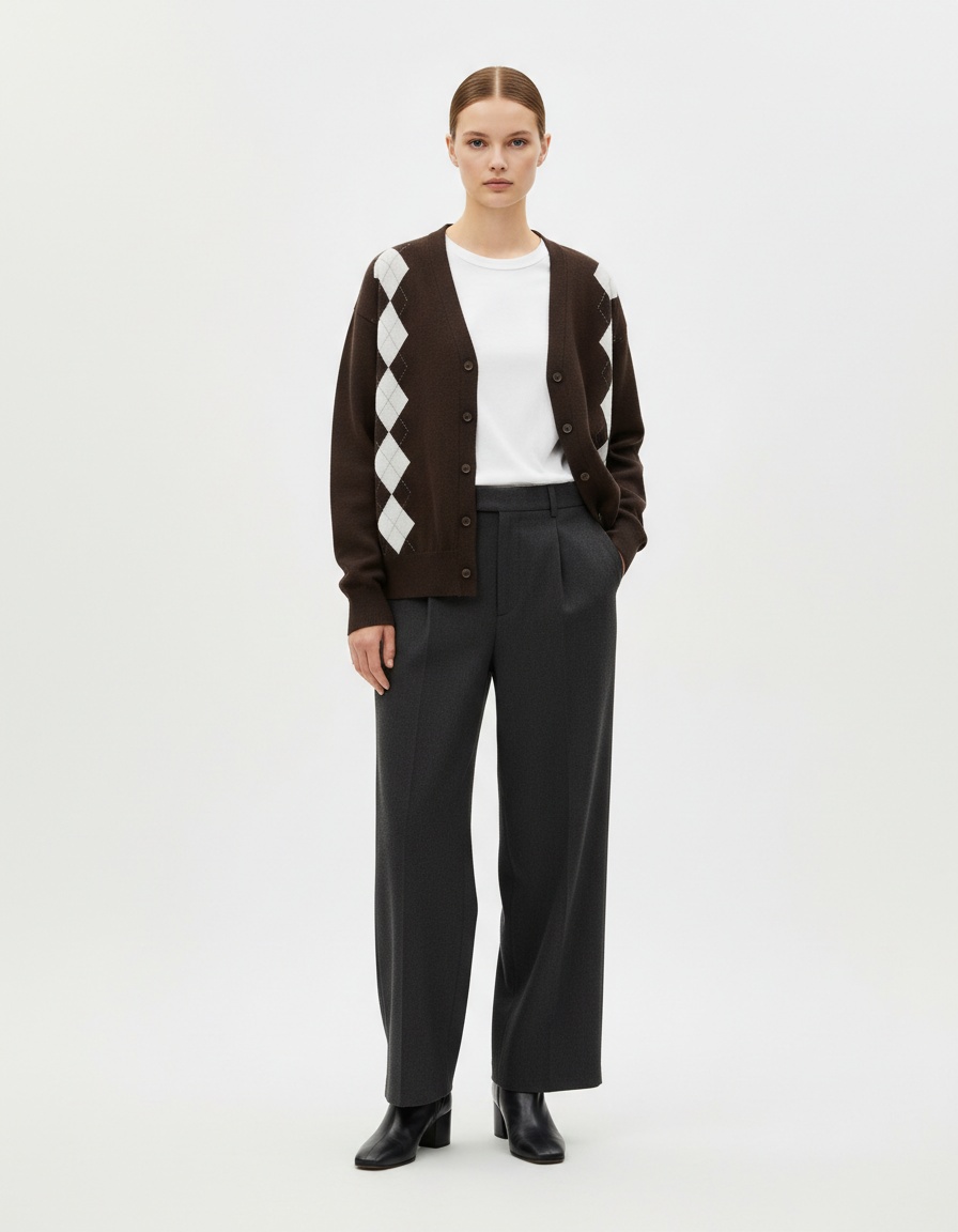 Gilet in maglia senza maniche con motivo a rombi in stile retrò KUN-00044