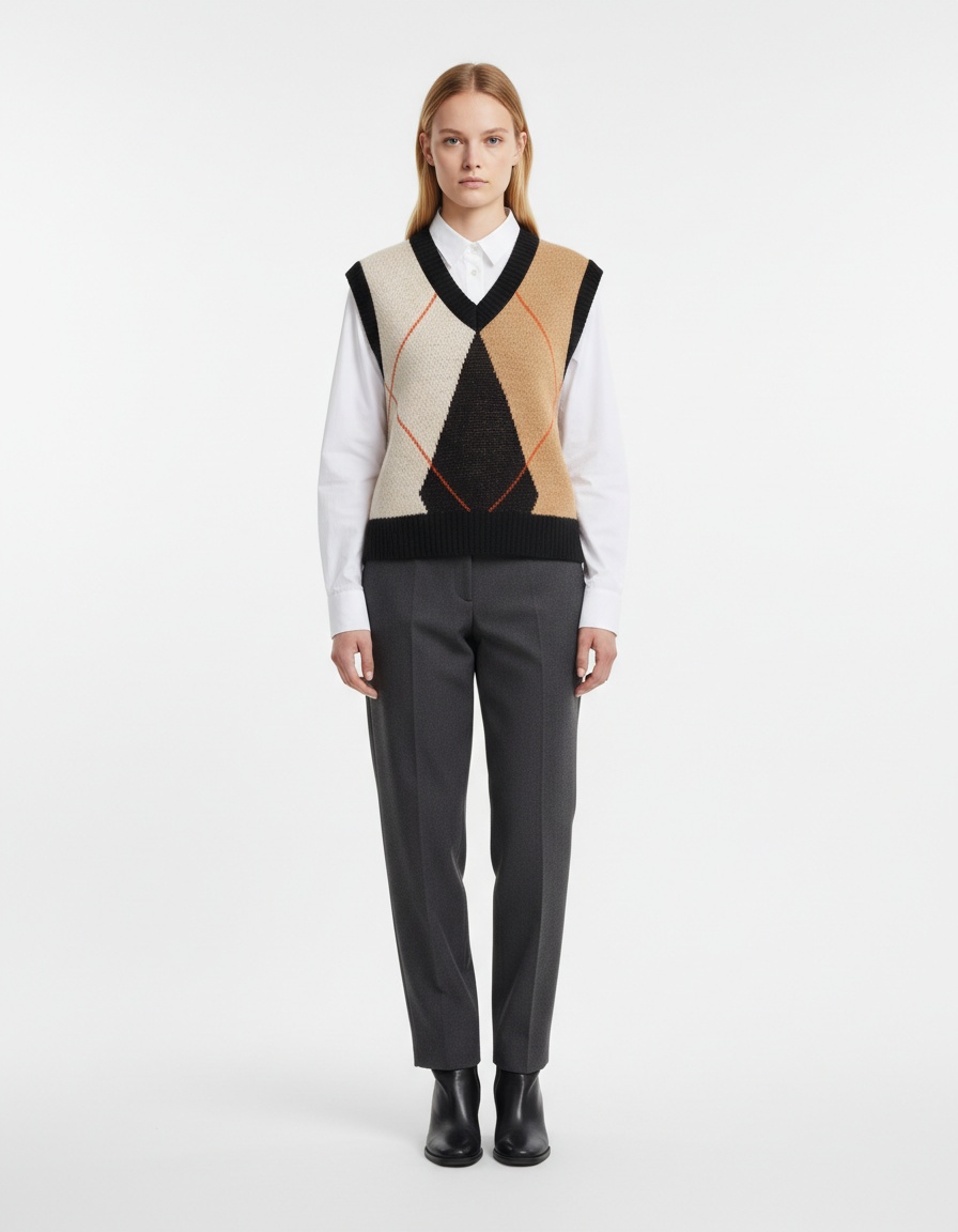 Gilet in maglia con motivo a rombi - Maglione senza maniche chic KUN-00065