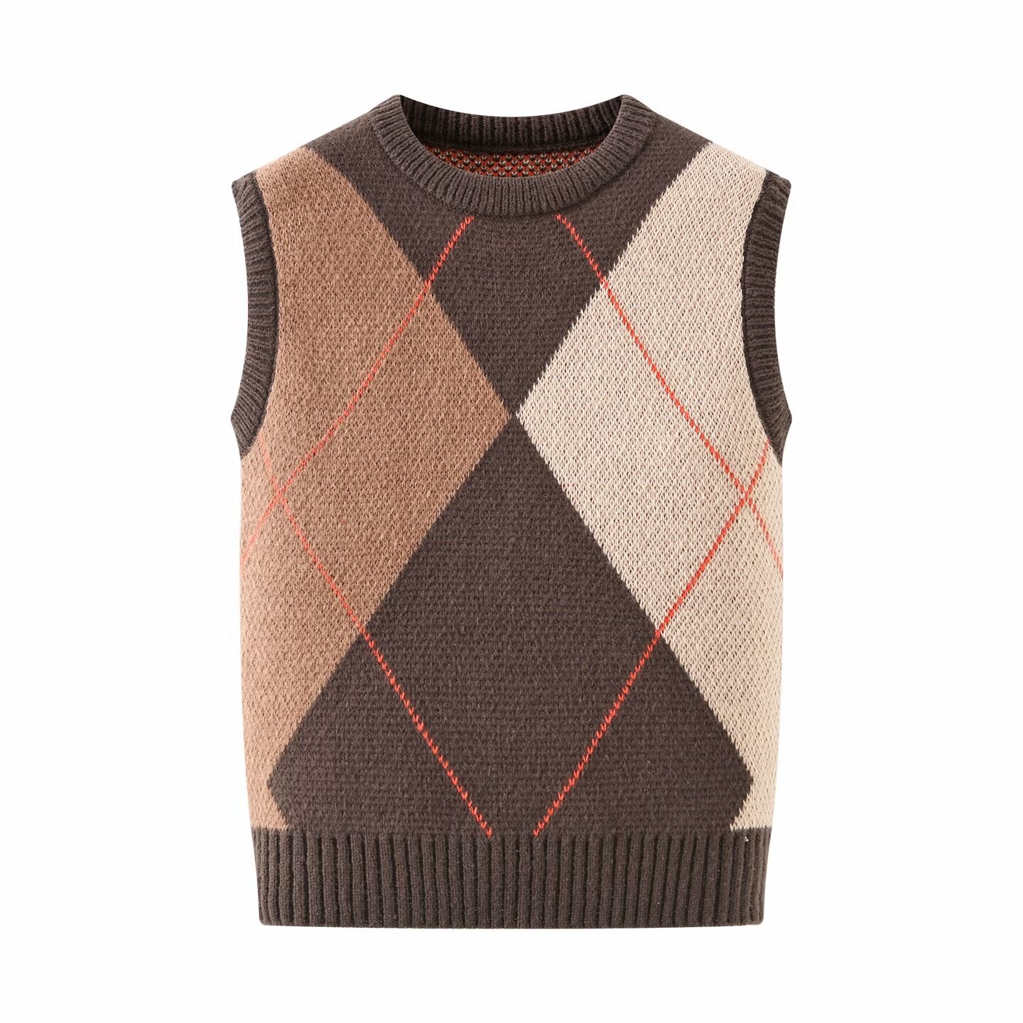 Gilet in maglia jacquard a rombi, senza maniche, modello KUN-00070
