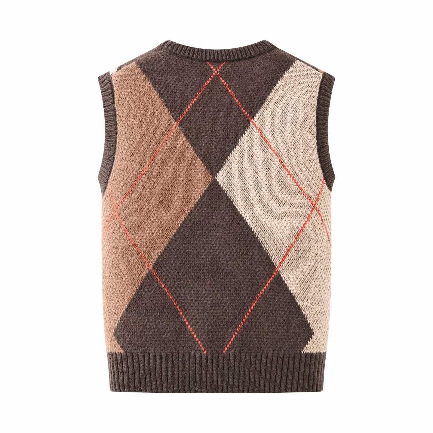 Gilet in maglia jacquard a rombi, senza maniche, modello KUN-00070