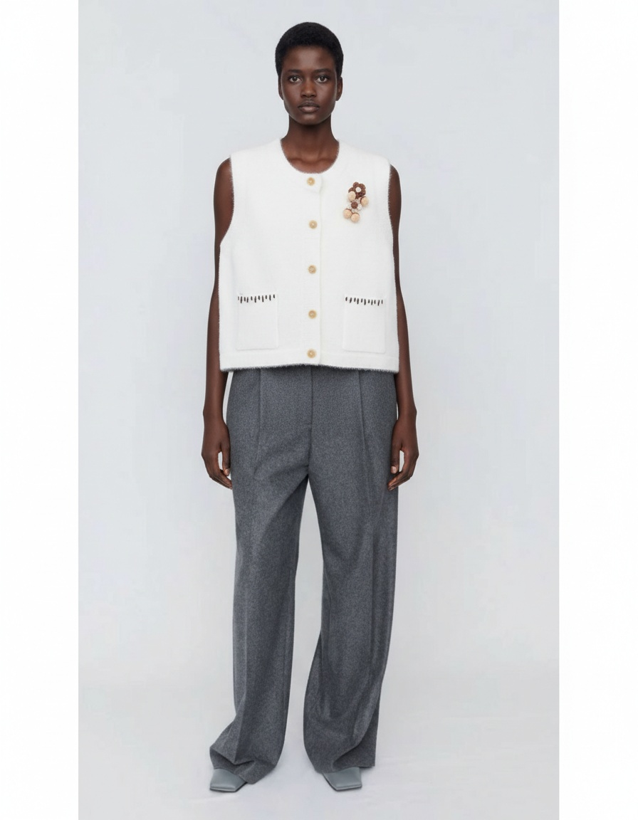 Gilet floreale lavorato a maglia - Top senza maniche alla moda in stile europeo KUN-00071