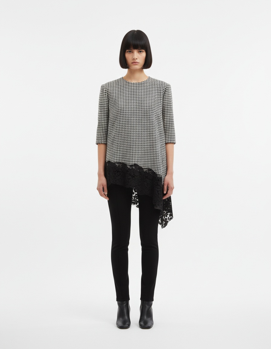 Top asimmetrico senza maniche in pizzo KUN-00074