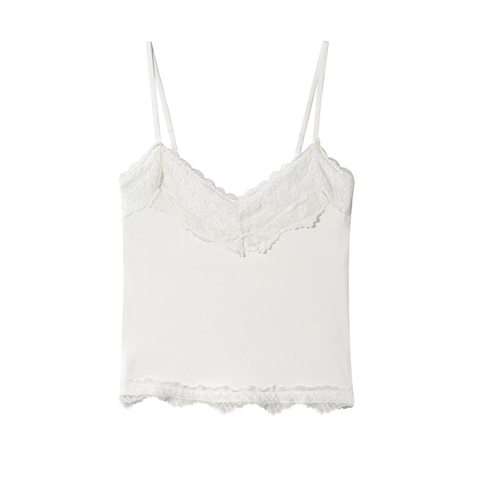 Top a canotta in maglia e pizzo - Doppio strato con scollo a V KUN-00076