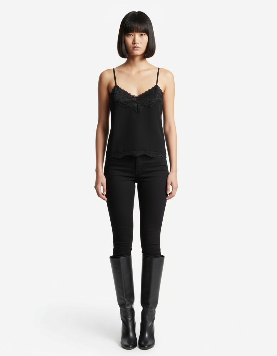 Top a canotta in maglia e pizzo - Doppio strato con scollo a V KUN-00076