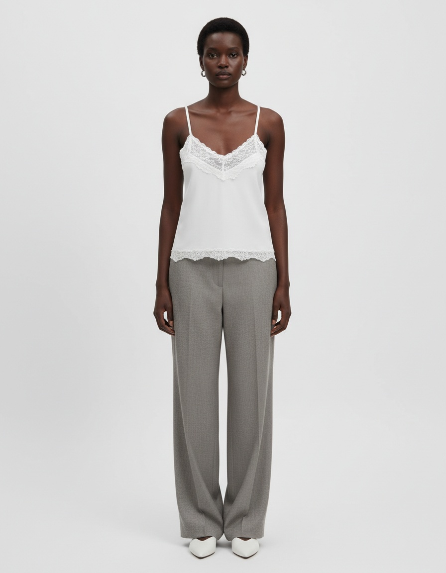 Top a canotta in maglia e pizzo - Doppio strato con scollo a V KUN-00076