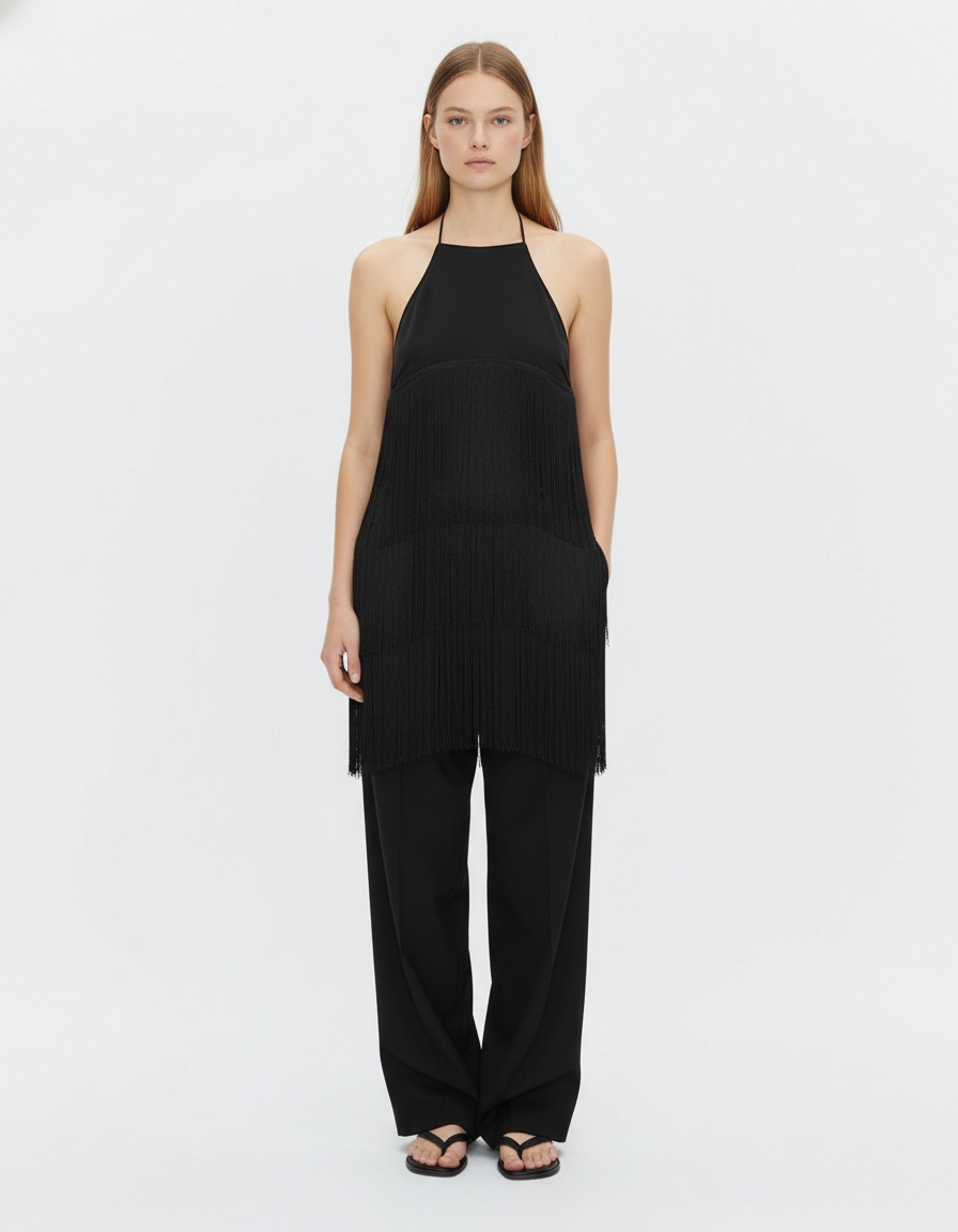 Top a fascia in velluto con nappine - Stile europeo KUN-00079