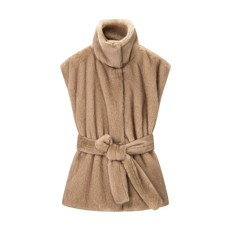 Gilet in pelliccia sintetica di visone con cintura - Elegante gilet da donna KUN-00087