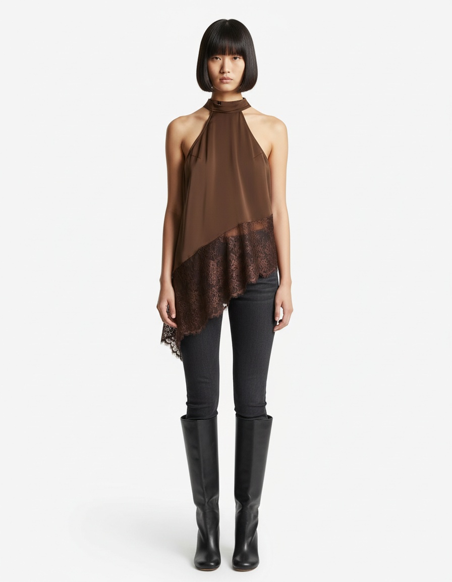 Top con scollo all'americana e pizzo - Camicetta sexy in stile europeo KUN-00093