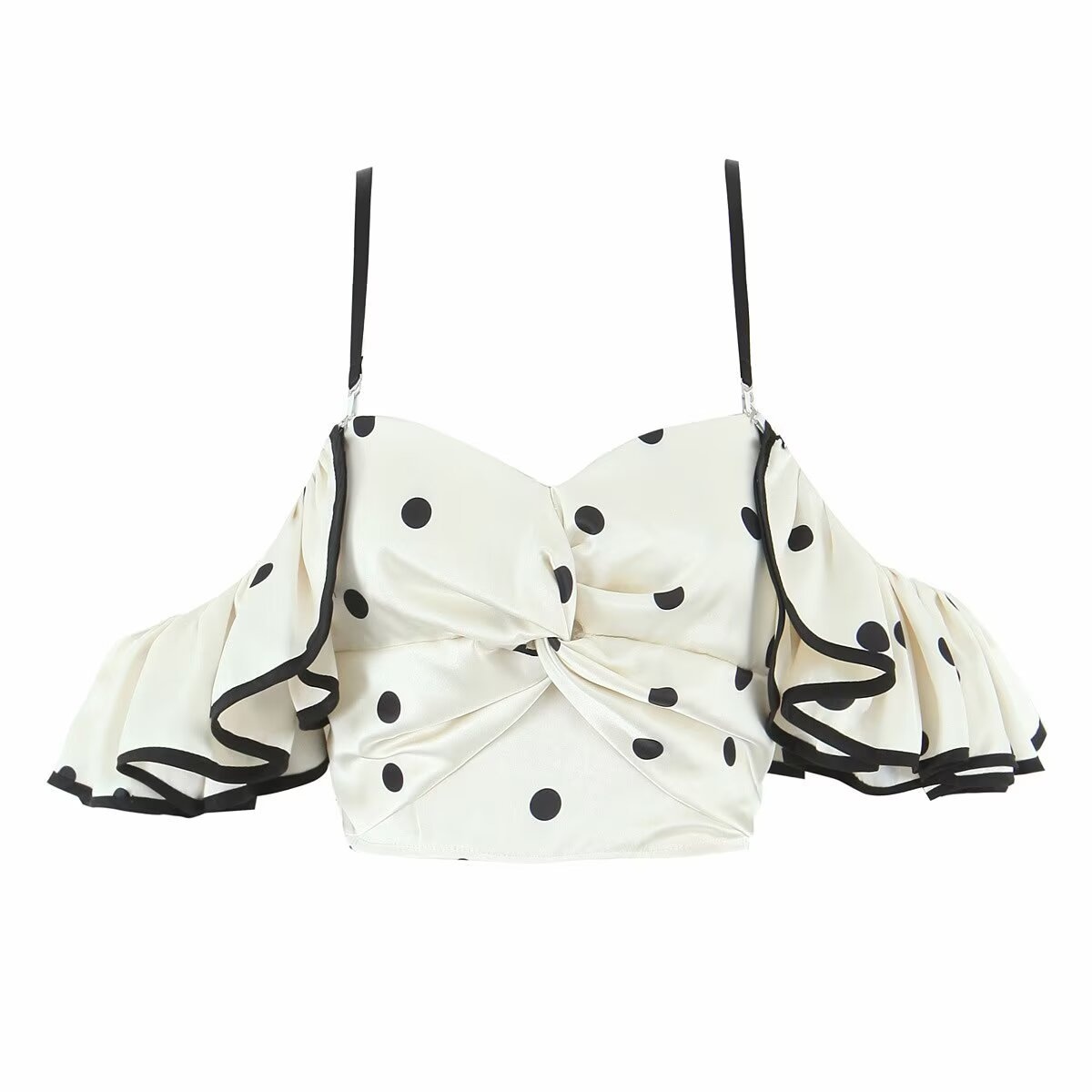 Top a canotta da donna a pois con volant - Stile retrò chic KUN-00130