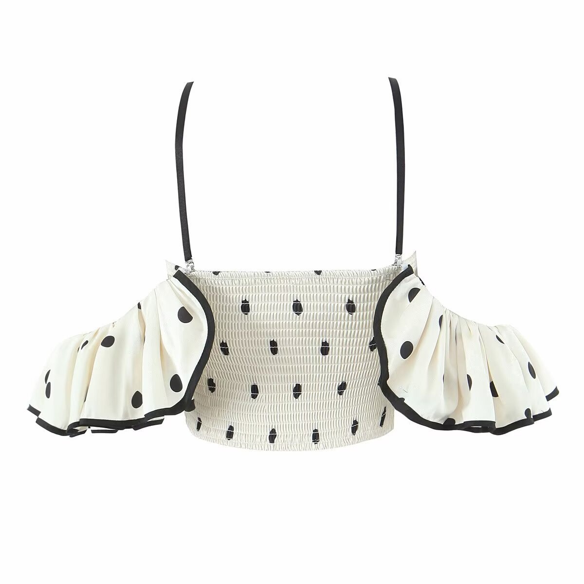 Top a canotta da donna a pois con volant - Stile retrò chic KUN-00130