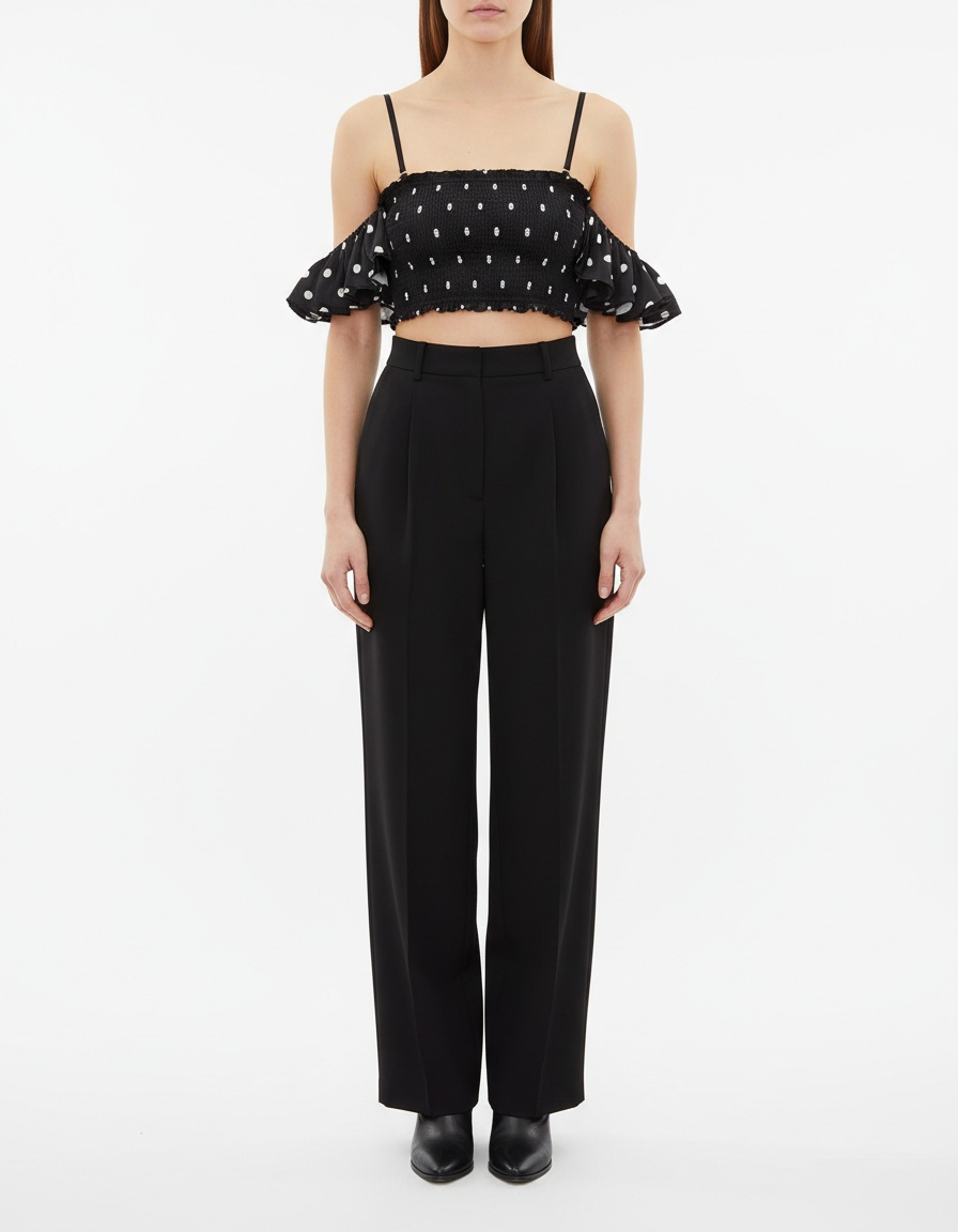 Top a canotta da donna a pois con volant - Stile retrò chic KUN-00130