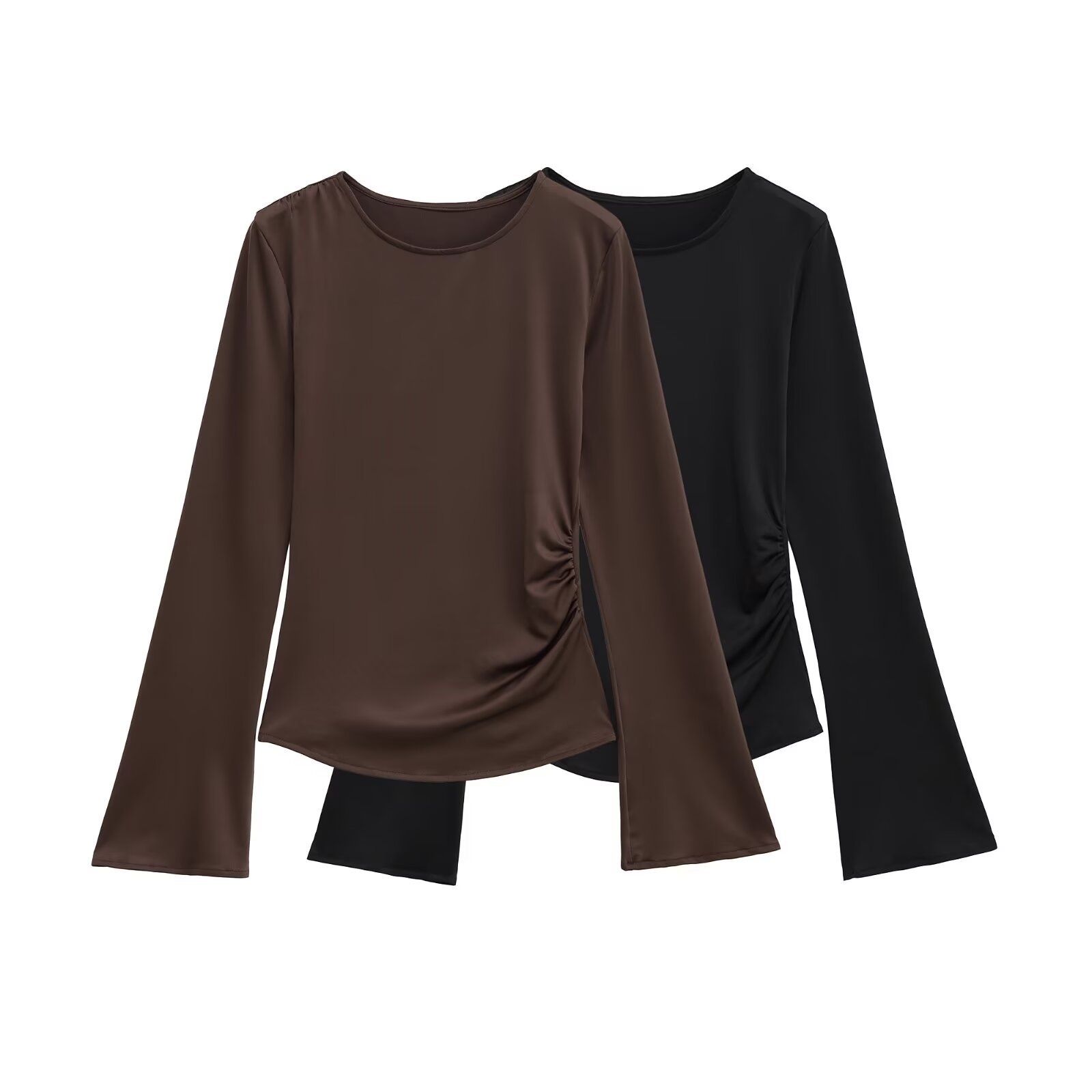 Women's Ruched Long Sleeve T-Shirt Versatile Fashion KUN-00007