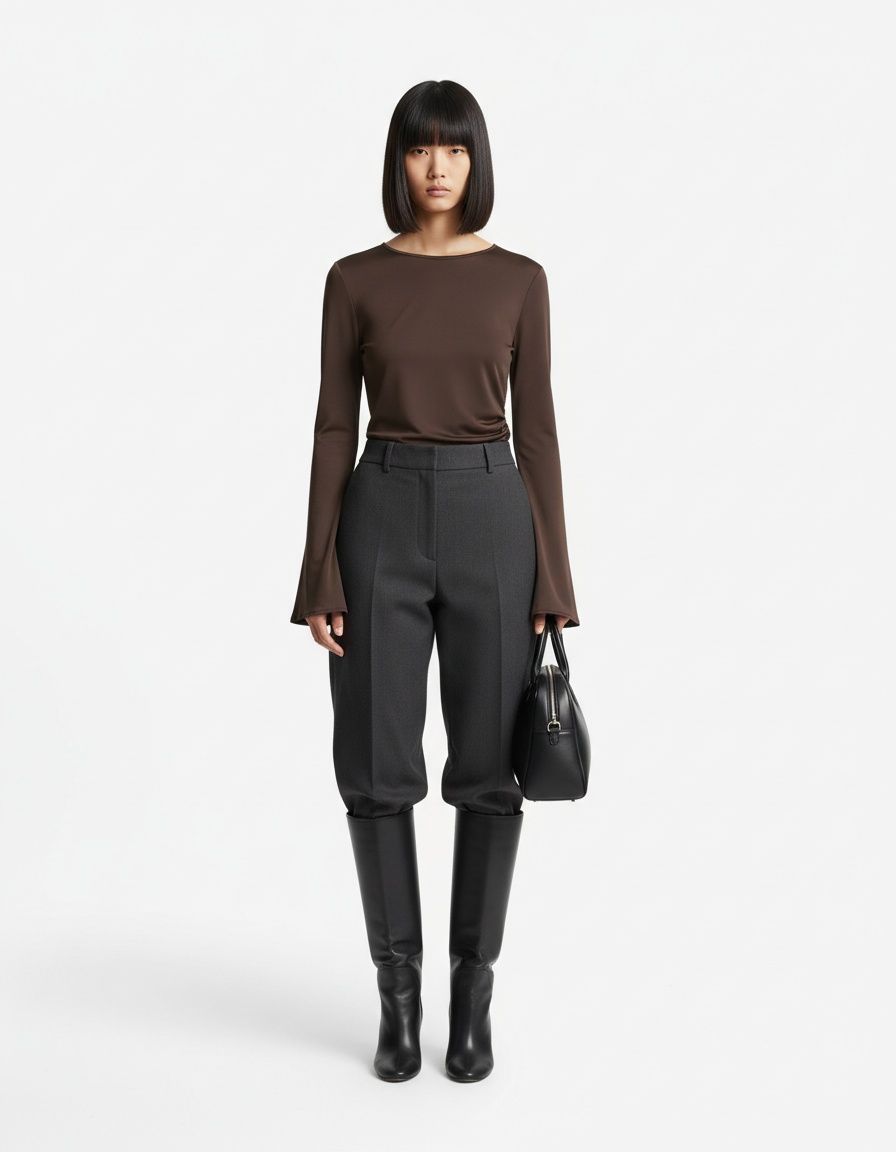 Women's Ruched Long Sleeve T-Shirt Versatile Fashion KUN-00007