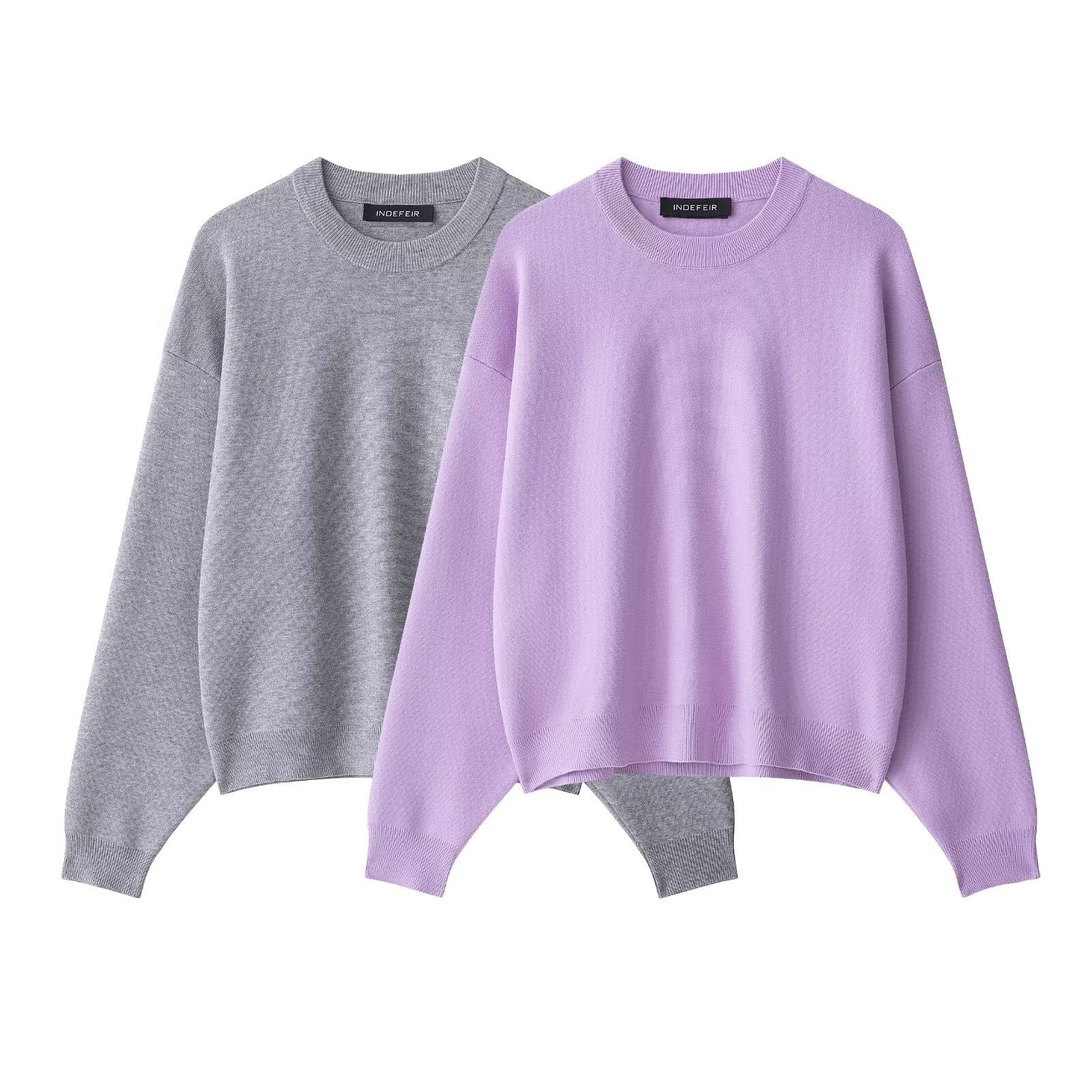 Ribbed Knit Sweatshirt - European Style Versatile Top KUN-00003