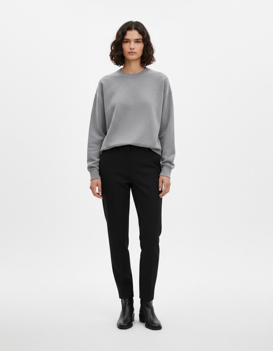 Ribbed Knit Sweatshirt - European Style Versatile Top KUN-00003