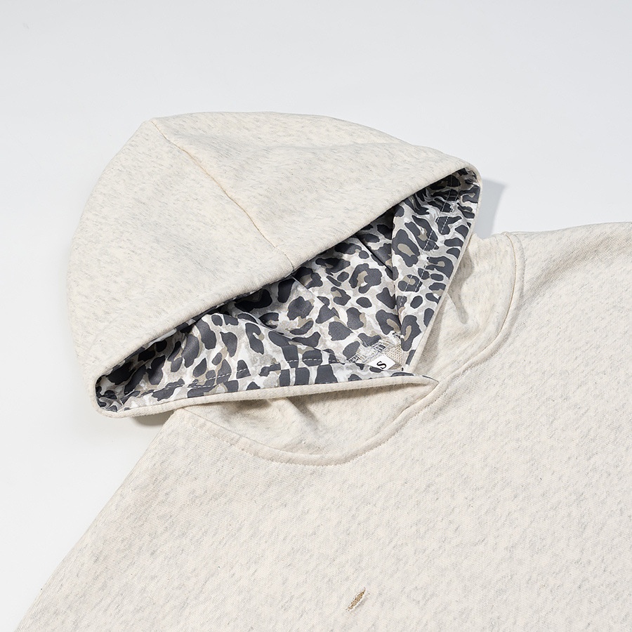 Leopard Patch Hoodie Distressed Pullover KUN-00012