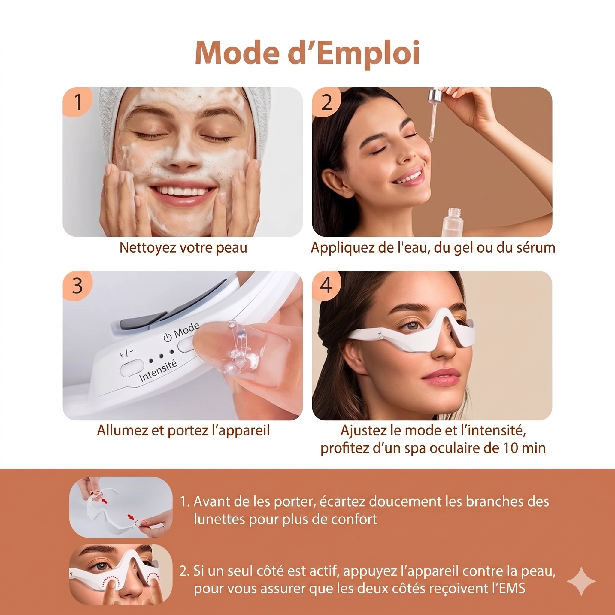 Appareil de massage oculaire EMS à lumière rouge pour les cernes et les rides
