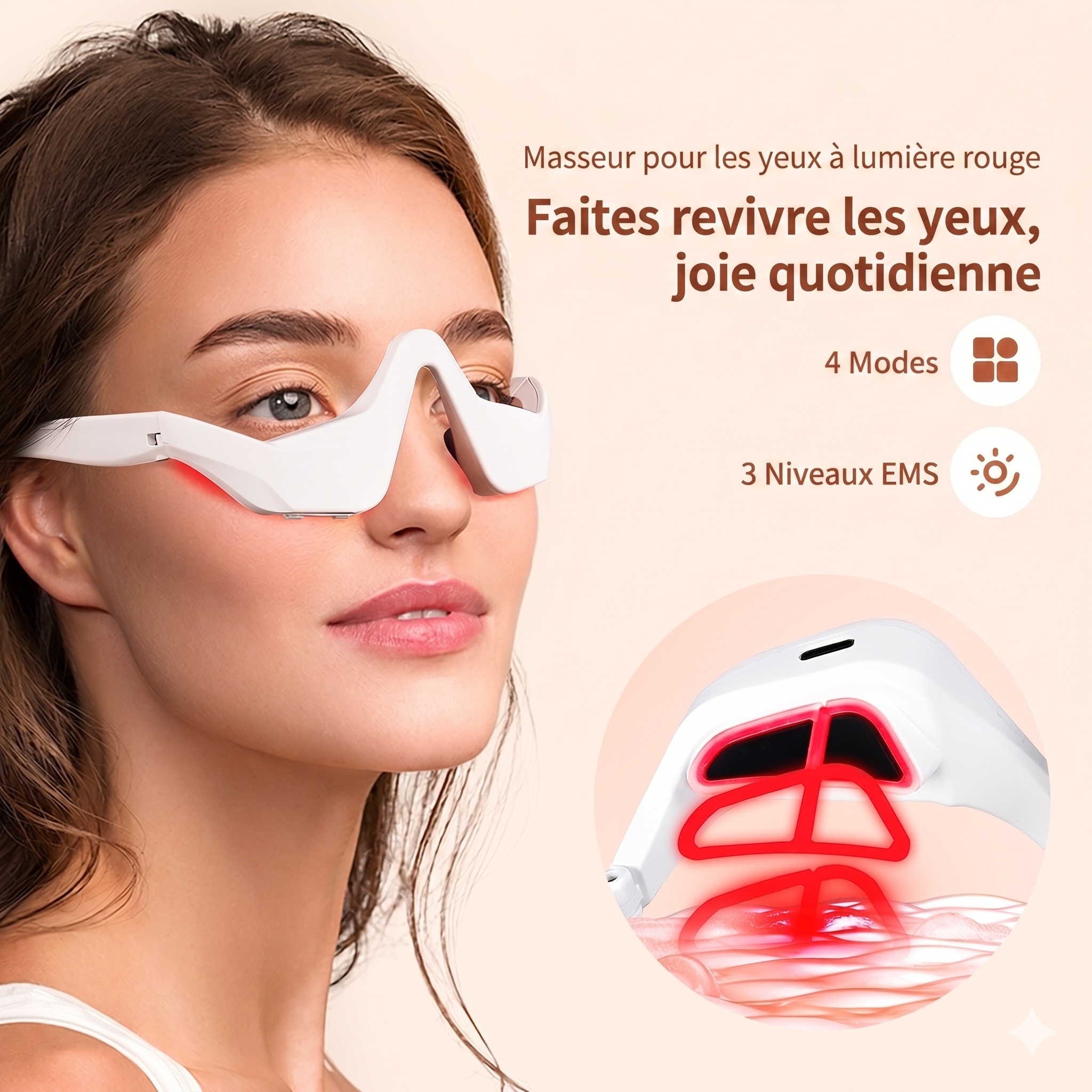 Appareil de massage oculaire EMS à lumière rouge pour les cernes et les rides