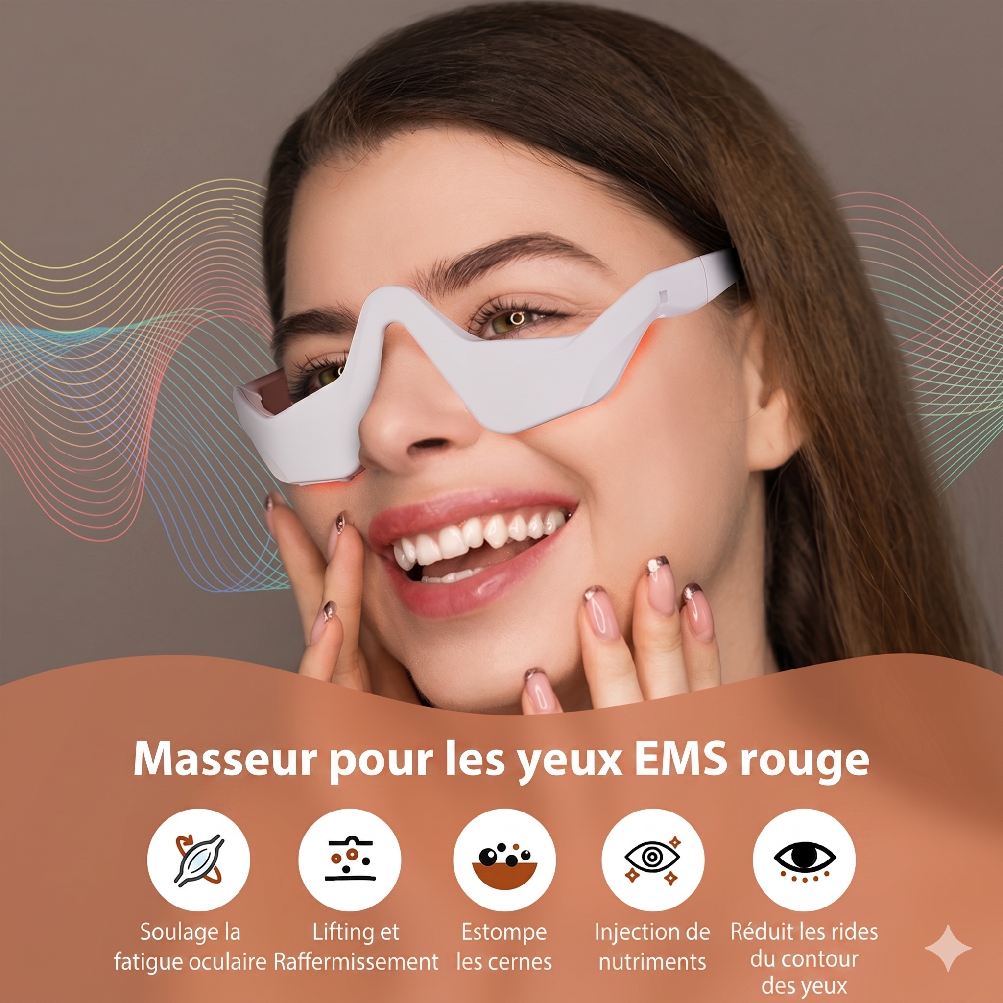 Appareil de massage oculaire EMS à lumière rouge pour les cernes et les rides