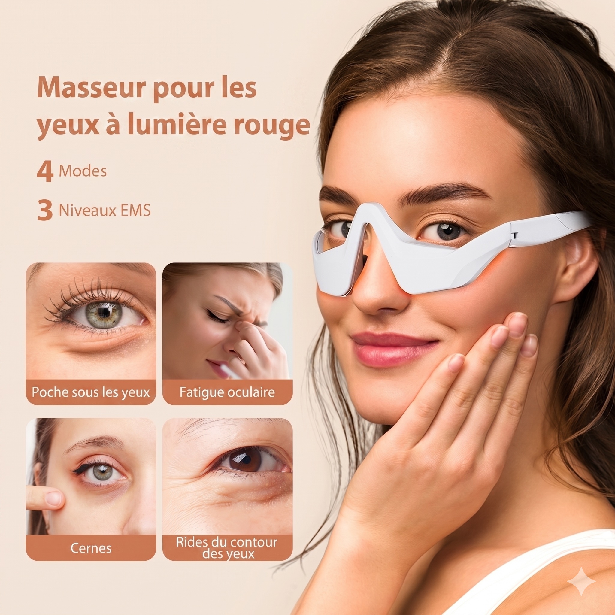 Appareil de massage oculaire EMS à lumière rouge pour les cernes et les rides
