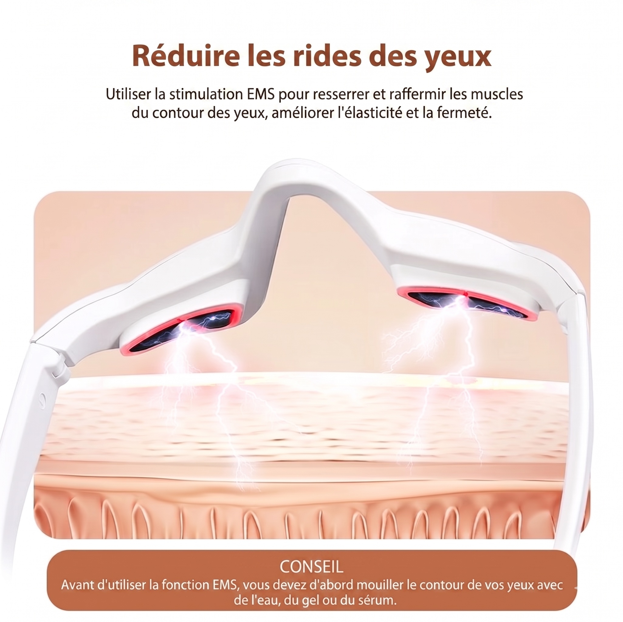 Appareil de massage oculaire EMS à lumière rouge pour les cernes et les rides