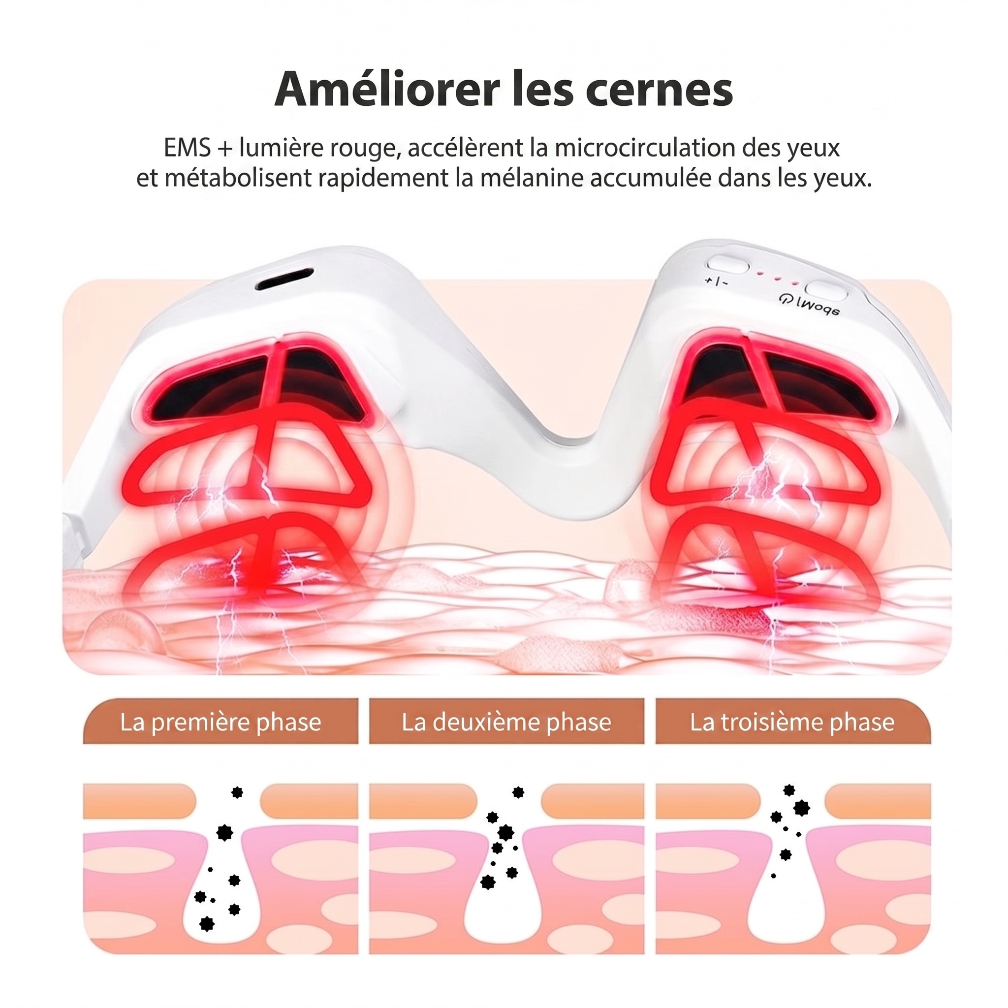 Appareil de massage oculaire EMS à lumière rouge pour les cernes et les rides
