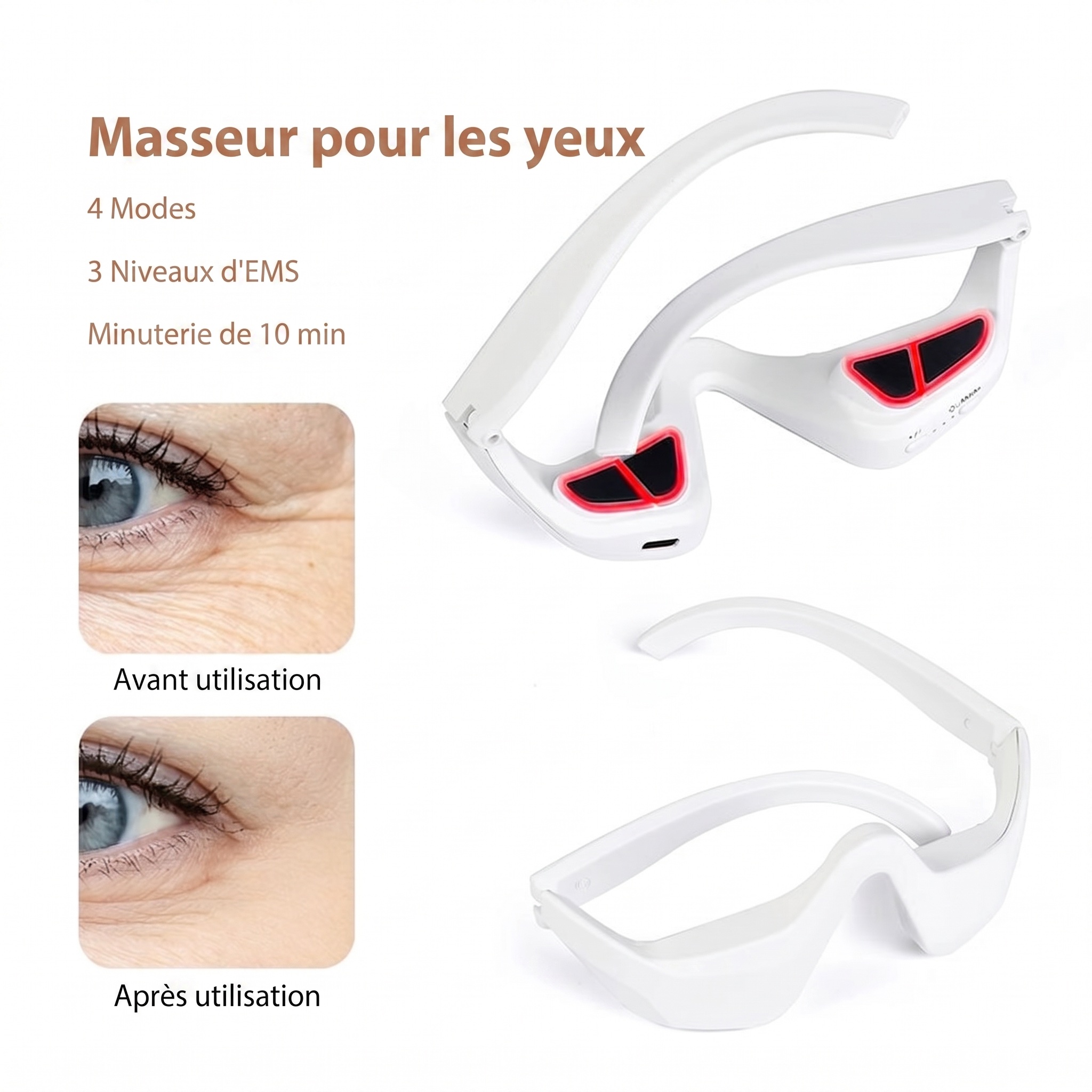 Appareil de massage oculaire EMS à lumière rouge pour les cernes et les rides