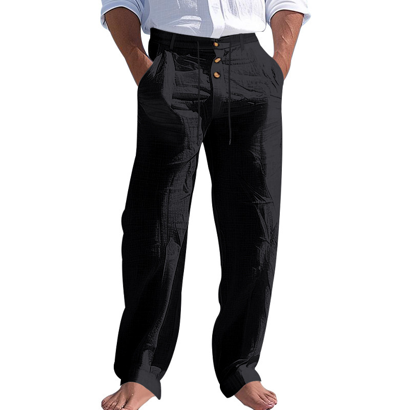 Men's Linen Cotton Blend Casual Loose Fit Breathable Pants NDF-00037