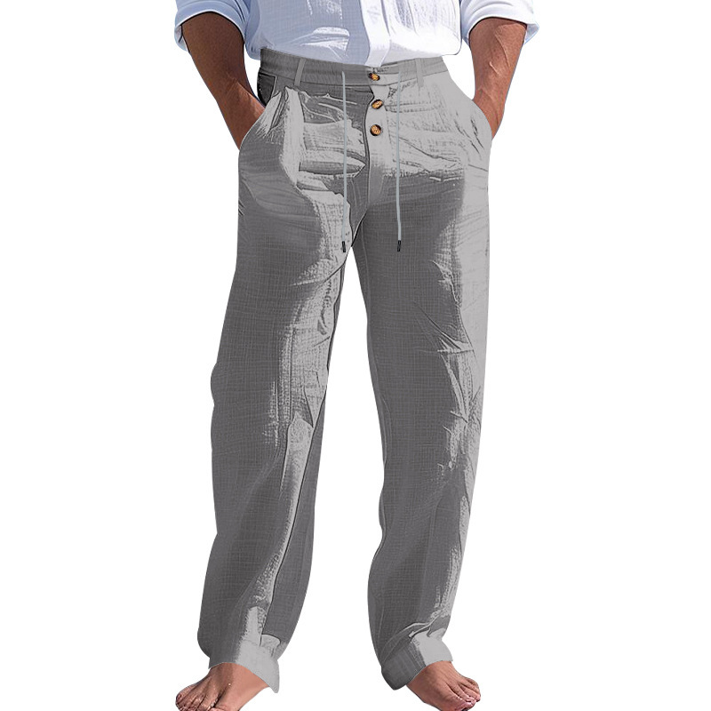 Men's Linen Cotton Blend Casual Loose Fit Breathable Pants NDF-00037