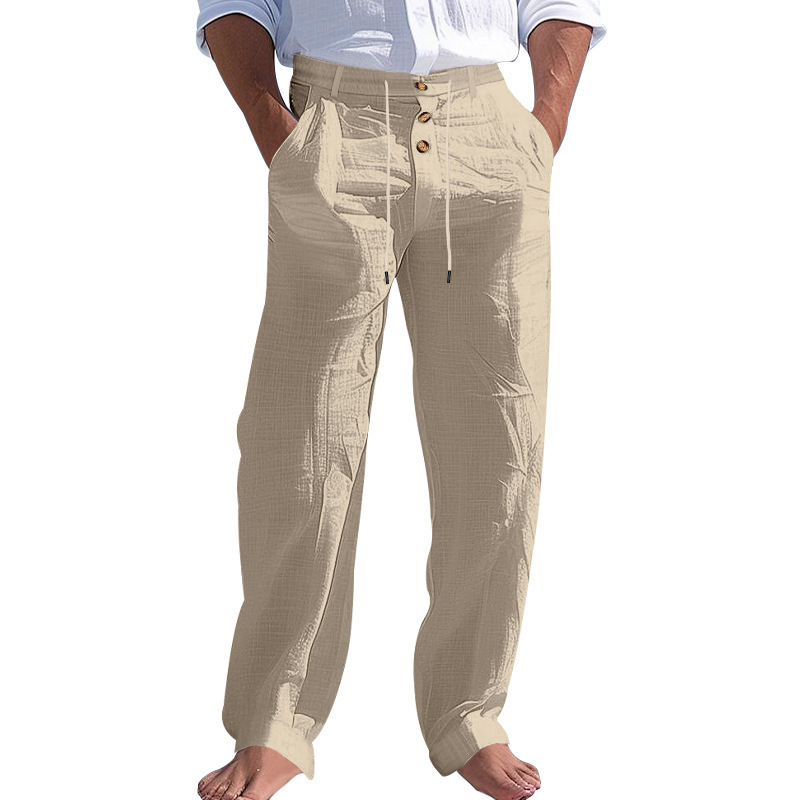 Men's Linen Cotton Blend Casual Loose Fit Breathable Pants NDF-00037