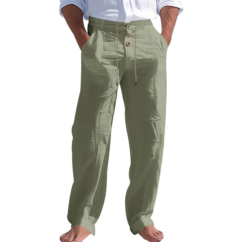 Men's Linen Cotton Blend Casual Loose Fit Breathable Pants NDF-00037