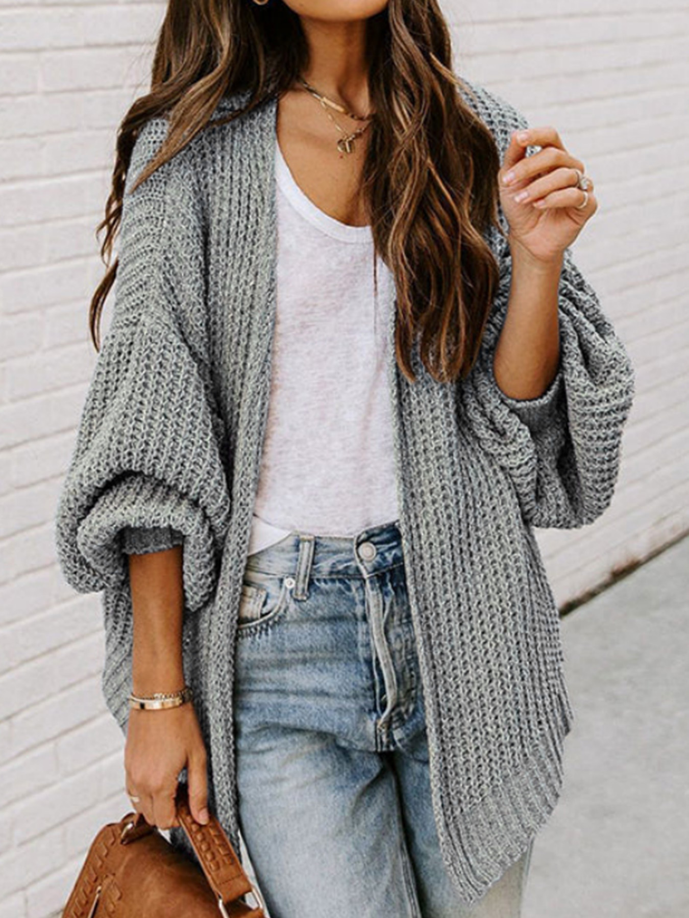 Cashmere Knit Cardigan Sweater - Long Sleeve Solid Color Outerwear