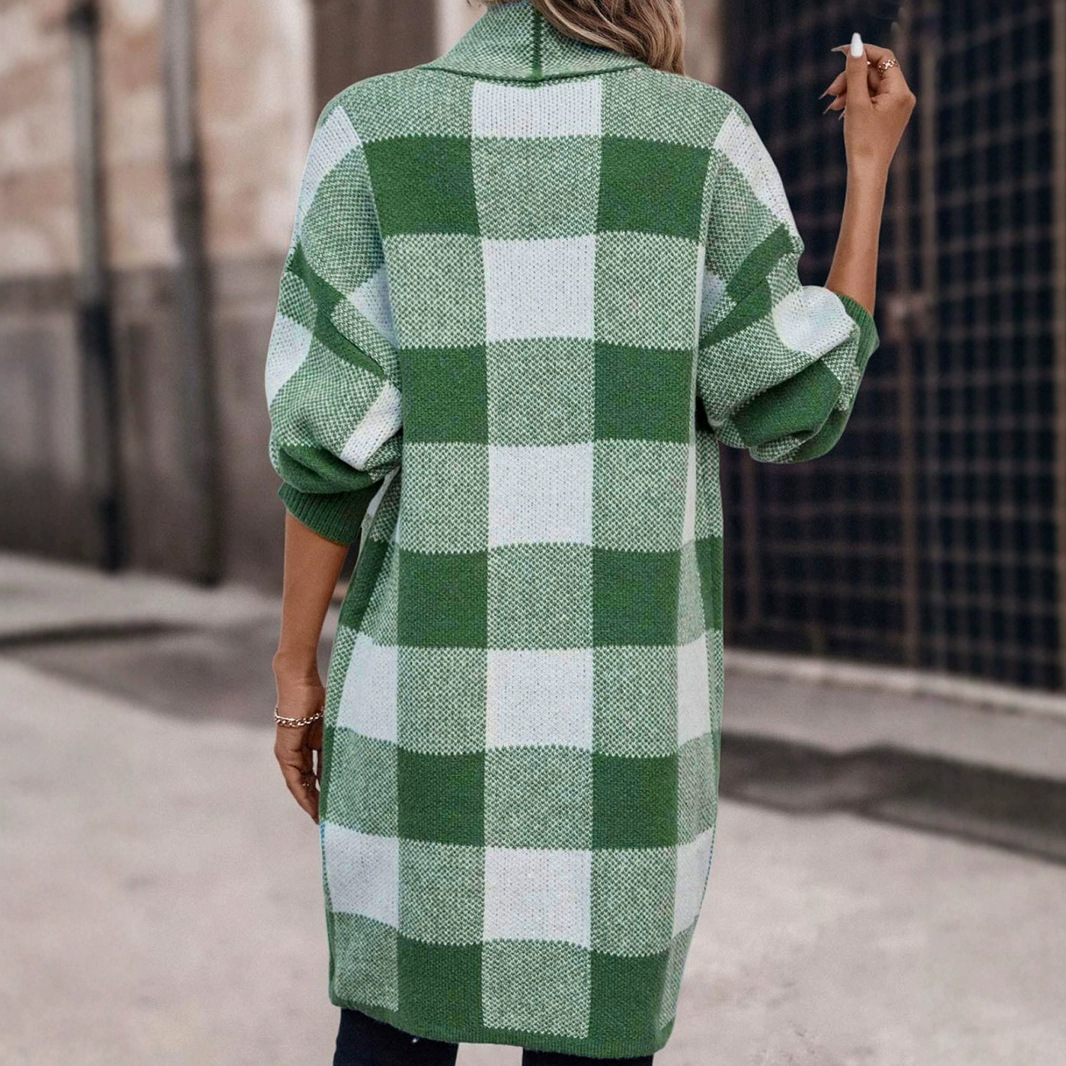 Knit Cardigan Plaid Jacket - Fashionable Spring Autumn Outerwear