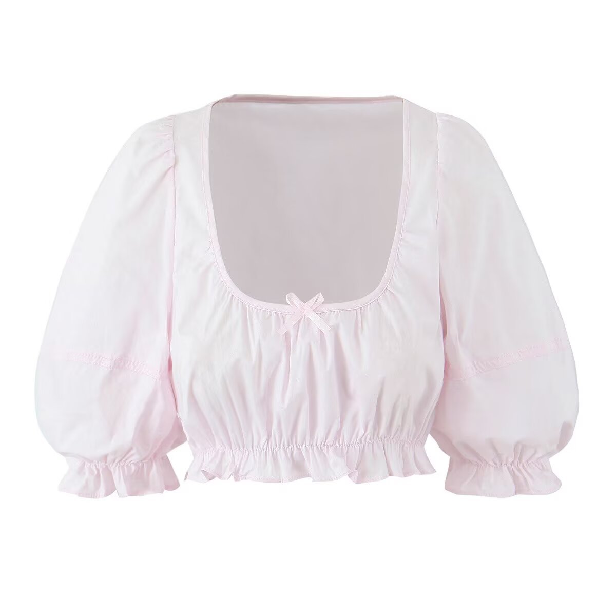 Conjunto de top corto con mangas abullonadas y falda de cintura alta para mujer KUN-00081