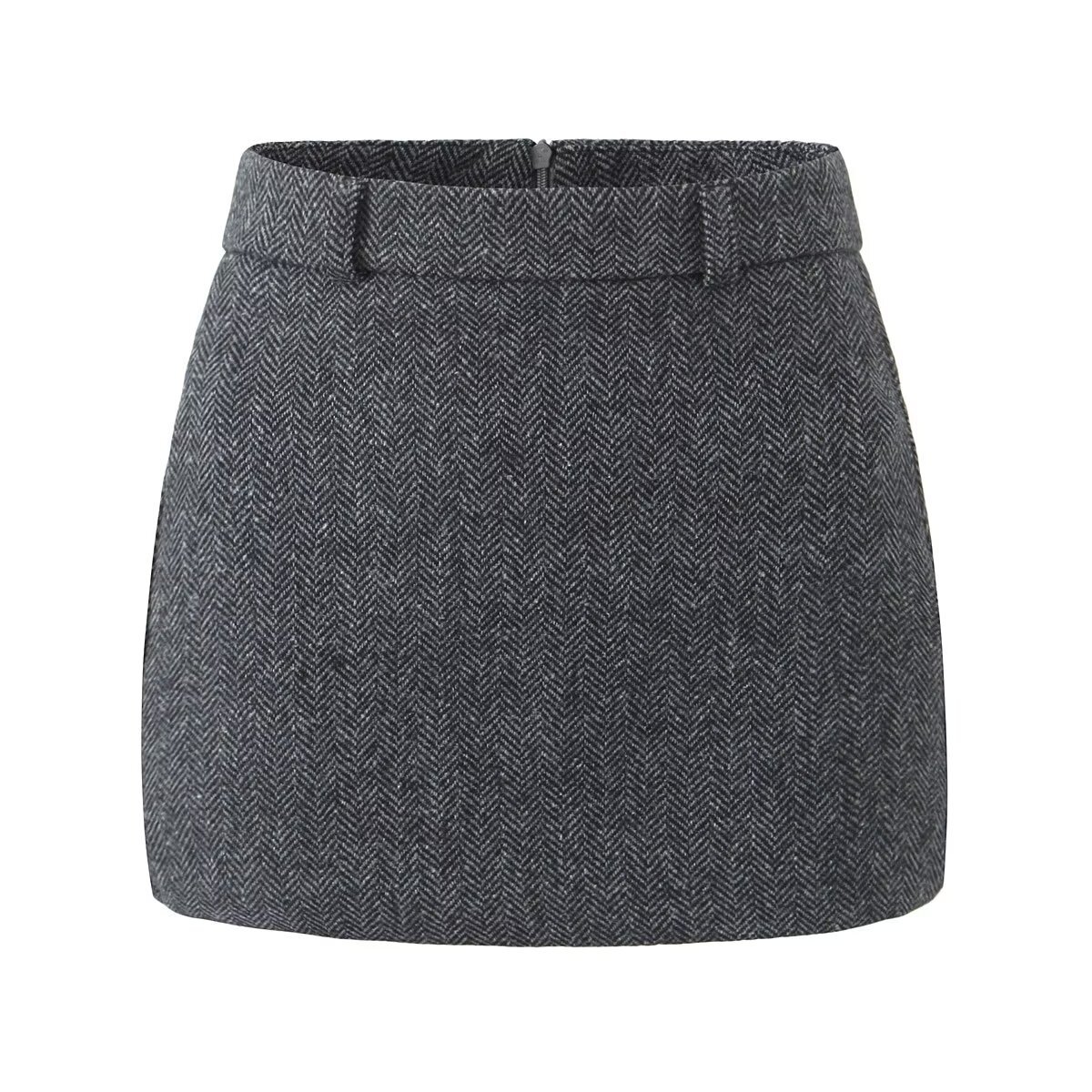 Wool Herringbone A-Line Skirt - Classic & Stylish KUN-00001