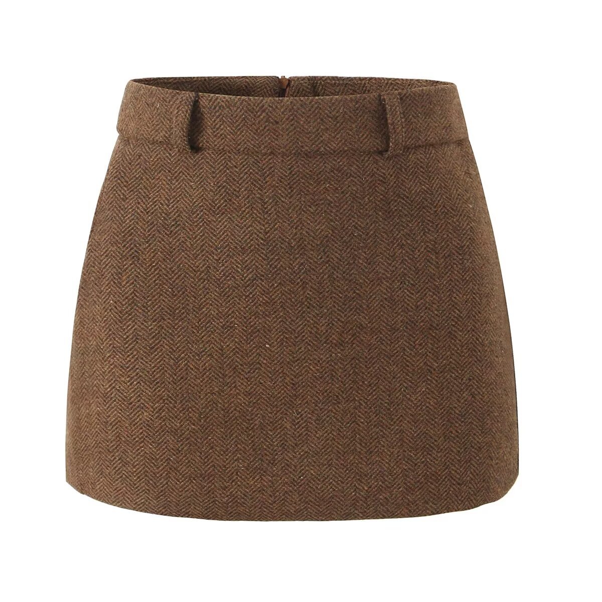 Wool Herringbone A-Line Skirt - Classic & Stylish KUN-00001