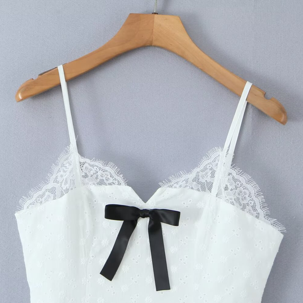 Vestido lencero con encaje y lazo para mujer, elegante, KUN-00111