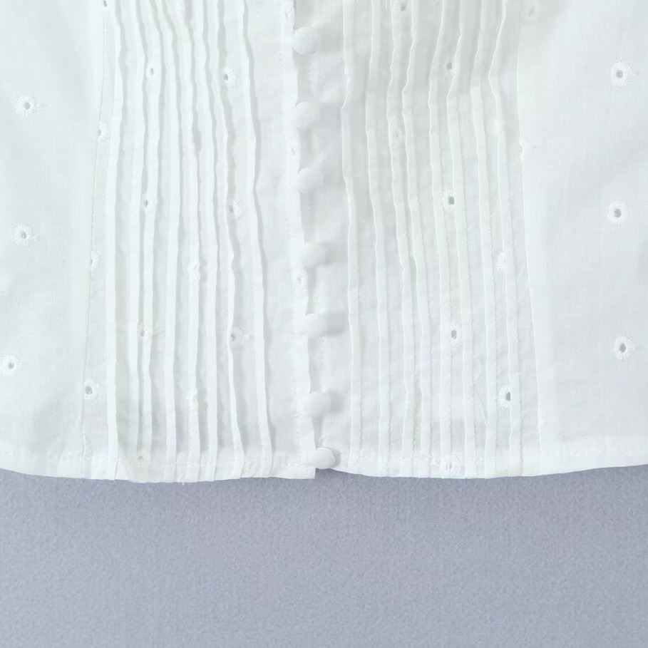 Lace Blouse Single-Breasted Fitted Top European Style KUN-00045