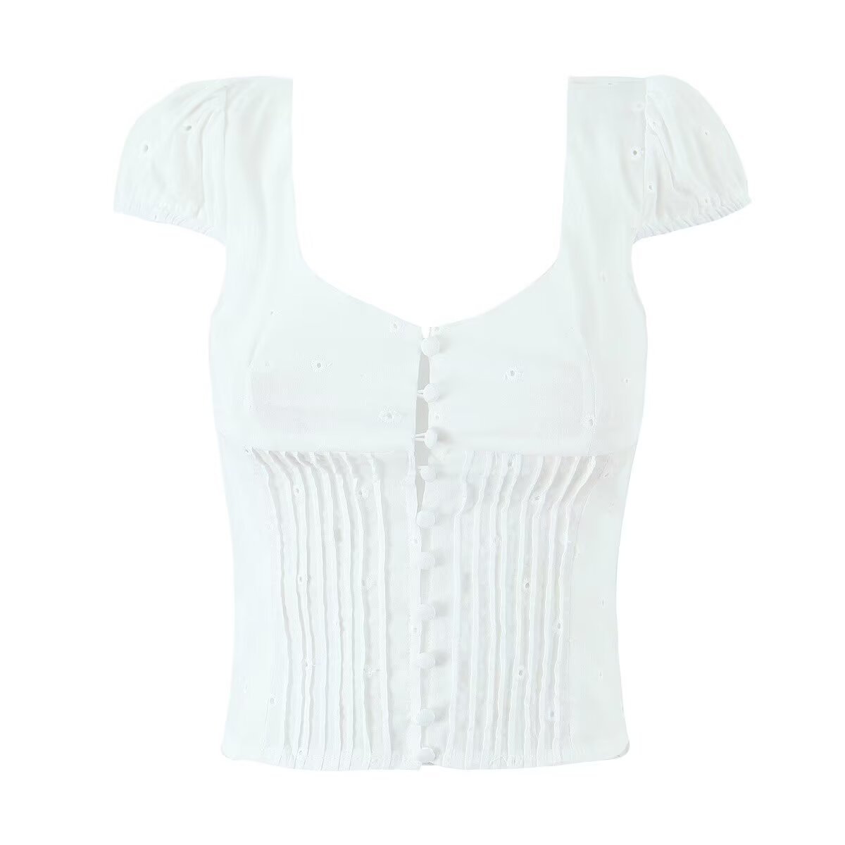 Lace Blouse Single-Breasted Fitted Top European Style KUN-00045