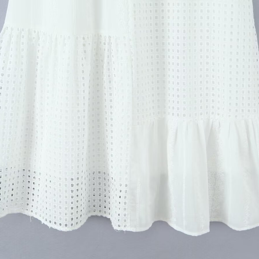 Crochet Lace White Maxi Skirt Elastic Waist KUN-00006