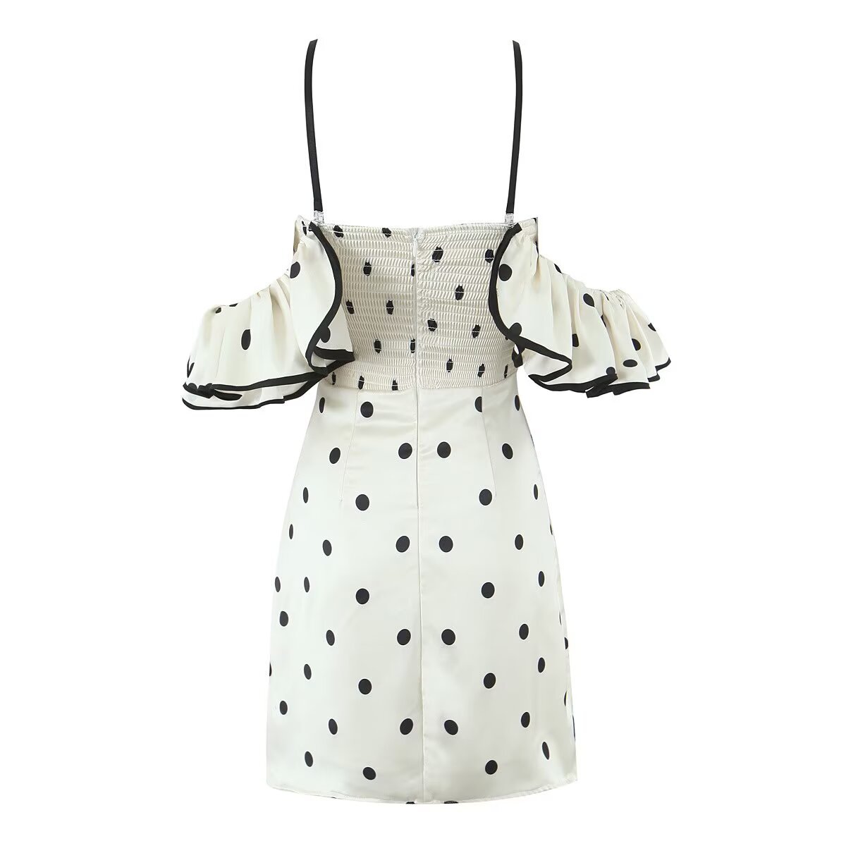 Women's Black and White Polka Dot Bandeau Dress - Vintage Classic KUN-00160
