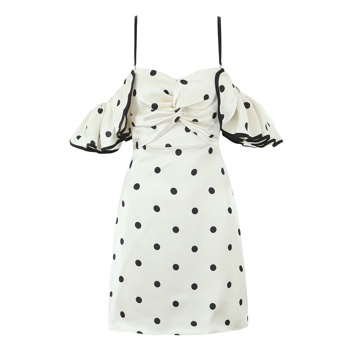 Women's Black and White Polka Dot Bandeau Dress - Vintage Classic KUN-00160