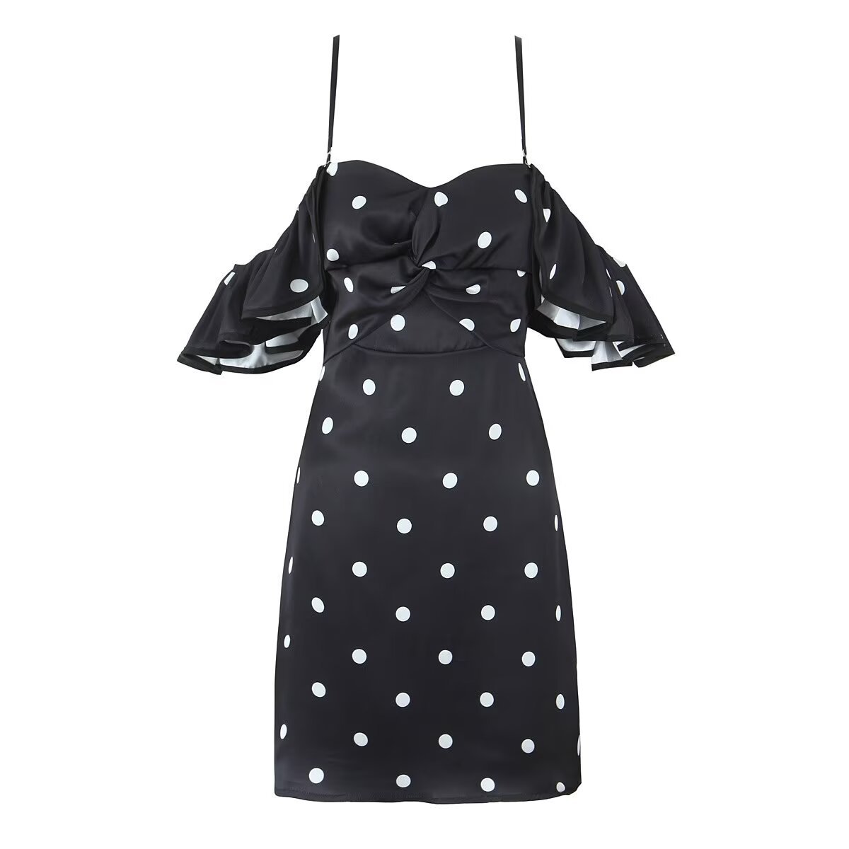 Women's Black and White Polka Dot Bandeau Dress - Vintage Classic KUN-00160