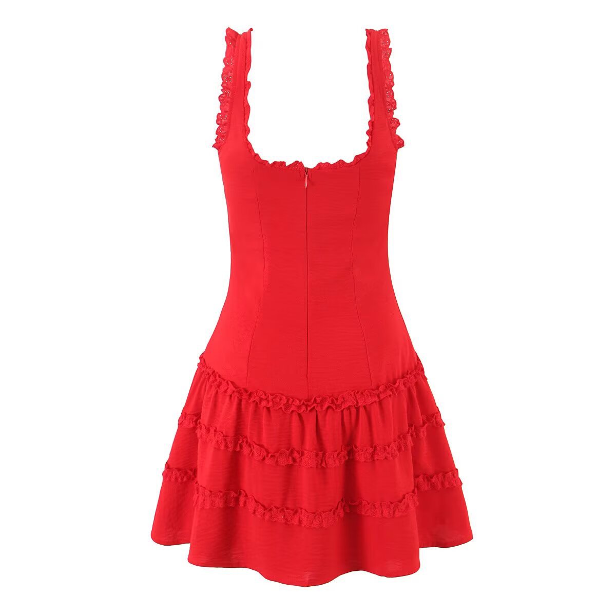 Vestido francés sin mangas con ribete de volantes KUN-00011