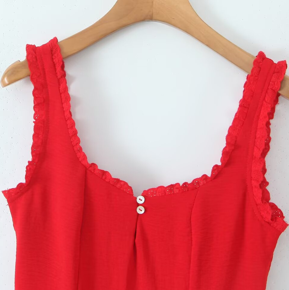 Vestido francés sin mangas con ribete de volantes KUN-00011