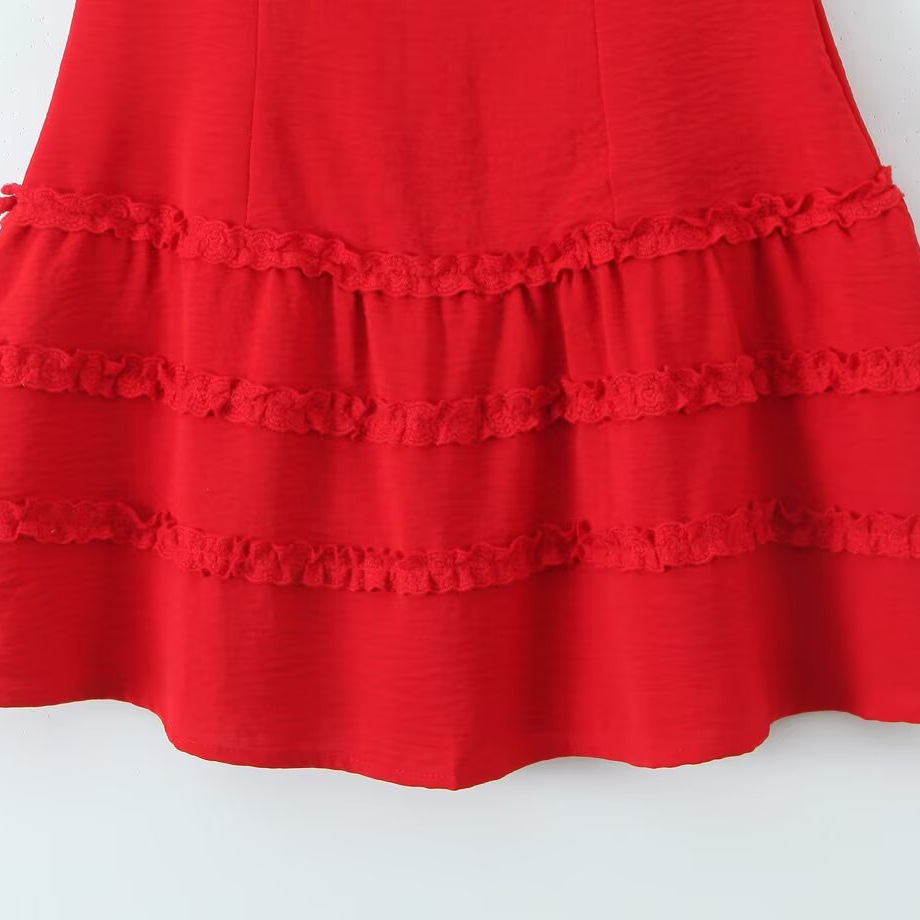 Vestido francés sin mangas con ribete de volantes KUN-00011