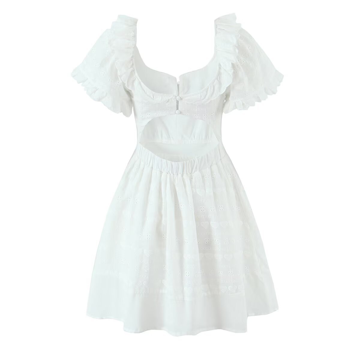 Vestido bordado con espalda descubierta y patchwork de encaje KUN-00110