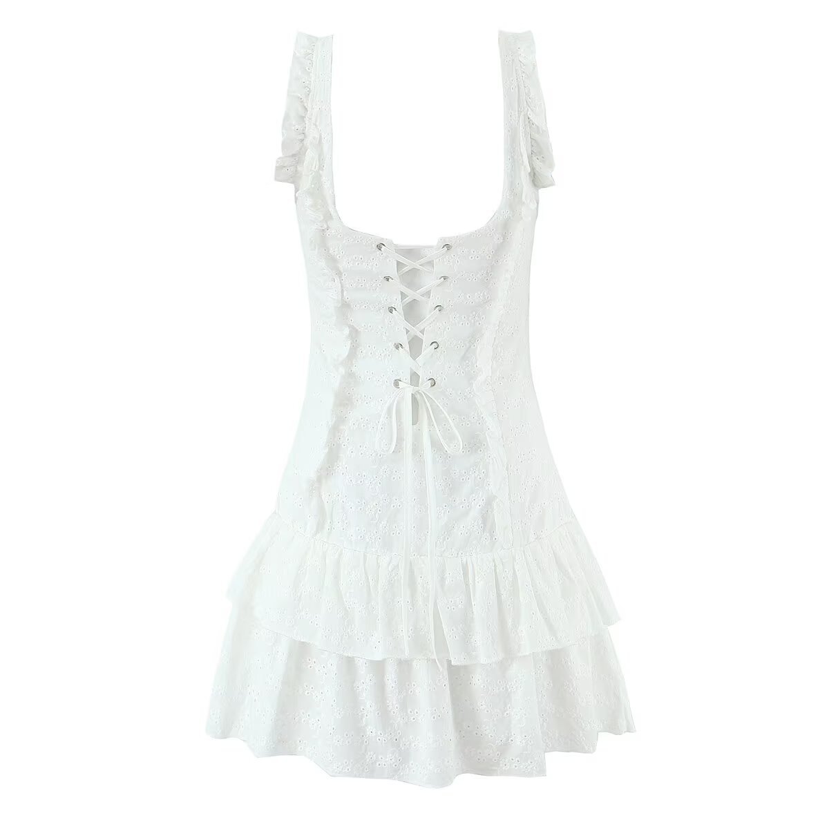 Dames mini-jurk met ruches en mouwen, klassiek chic KUN-00014